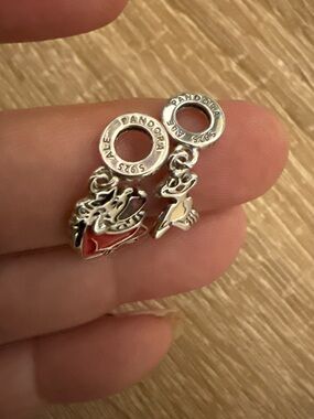 Pandora Sterling Silver Dragon Dangle Charms with Red Enamel